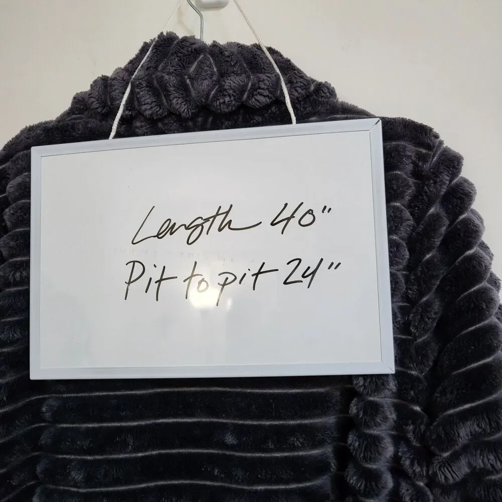 ANTHROPOLOGIE Mariposa Robe Womens M/L Charcoal Velvet Tie Faux Fur Plush Cozy - Picture 8 of 8
